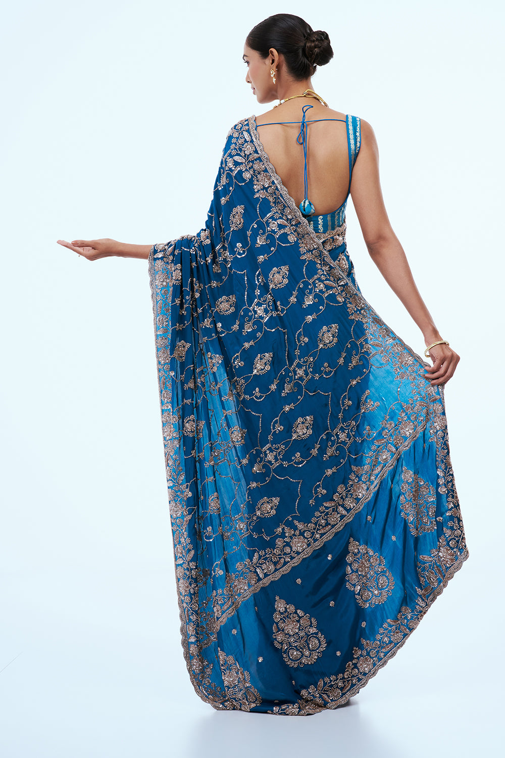 Blue Crepe Silk Saree with Jaal Work