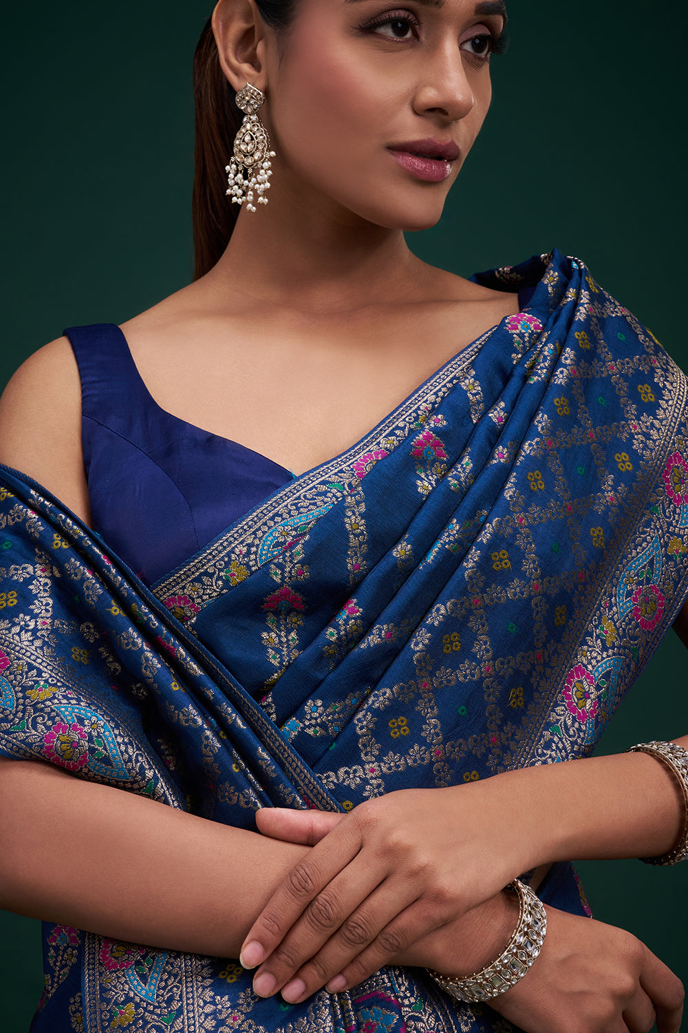 Blue Dola Silk Patola Print Saree with Unstitched Blouse