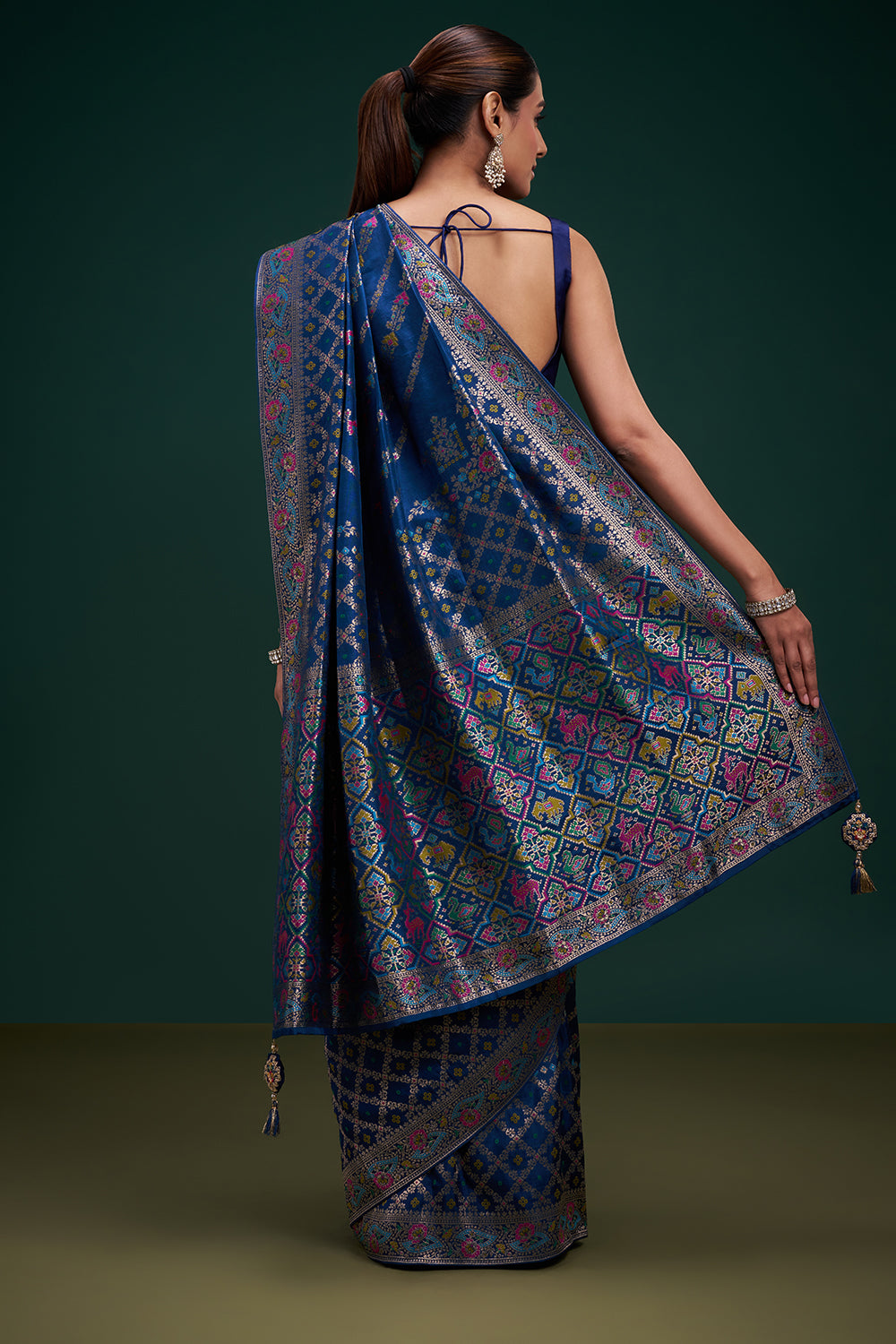 Blue Dola Silk Patola Print Saree with Unstitched Blouse