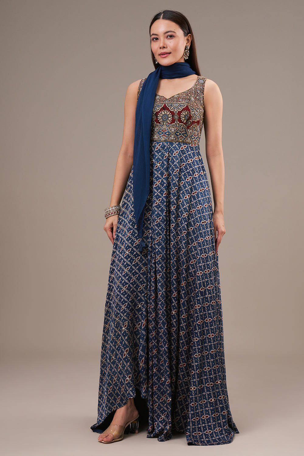Blue Modal Anarkali Gown with Sequin and Pearl Work