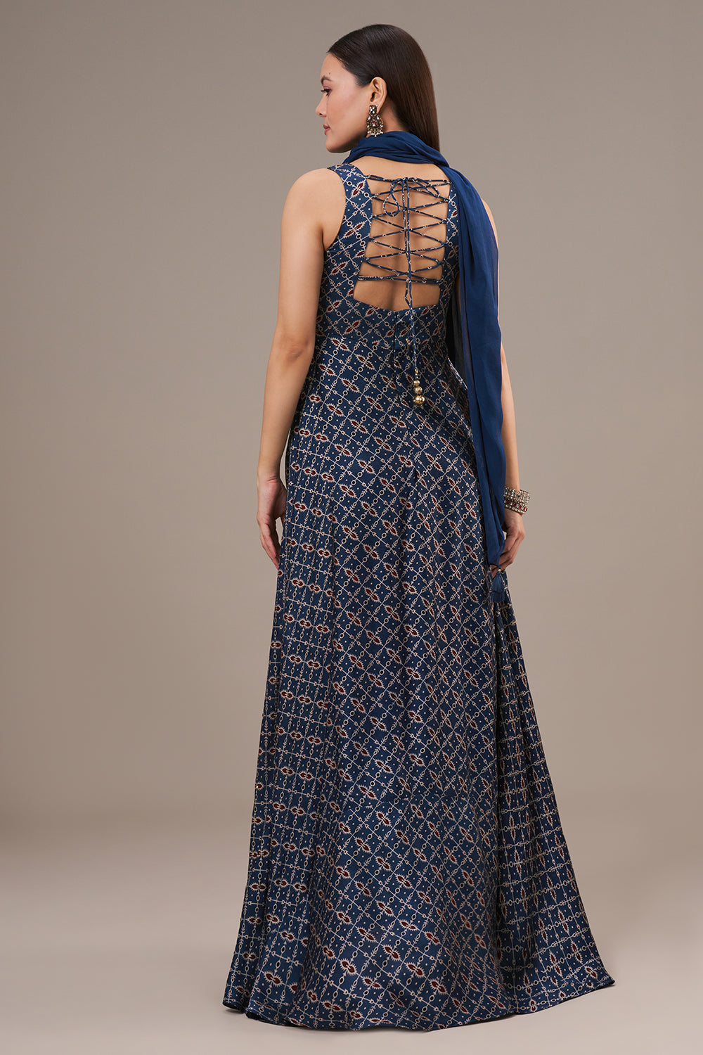 Blue Modal Anarkali Gown with Sequin and Pearl Work
