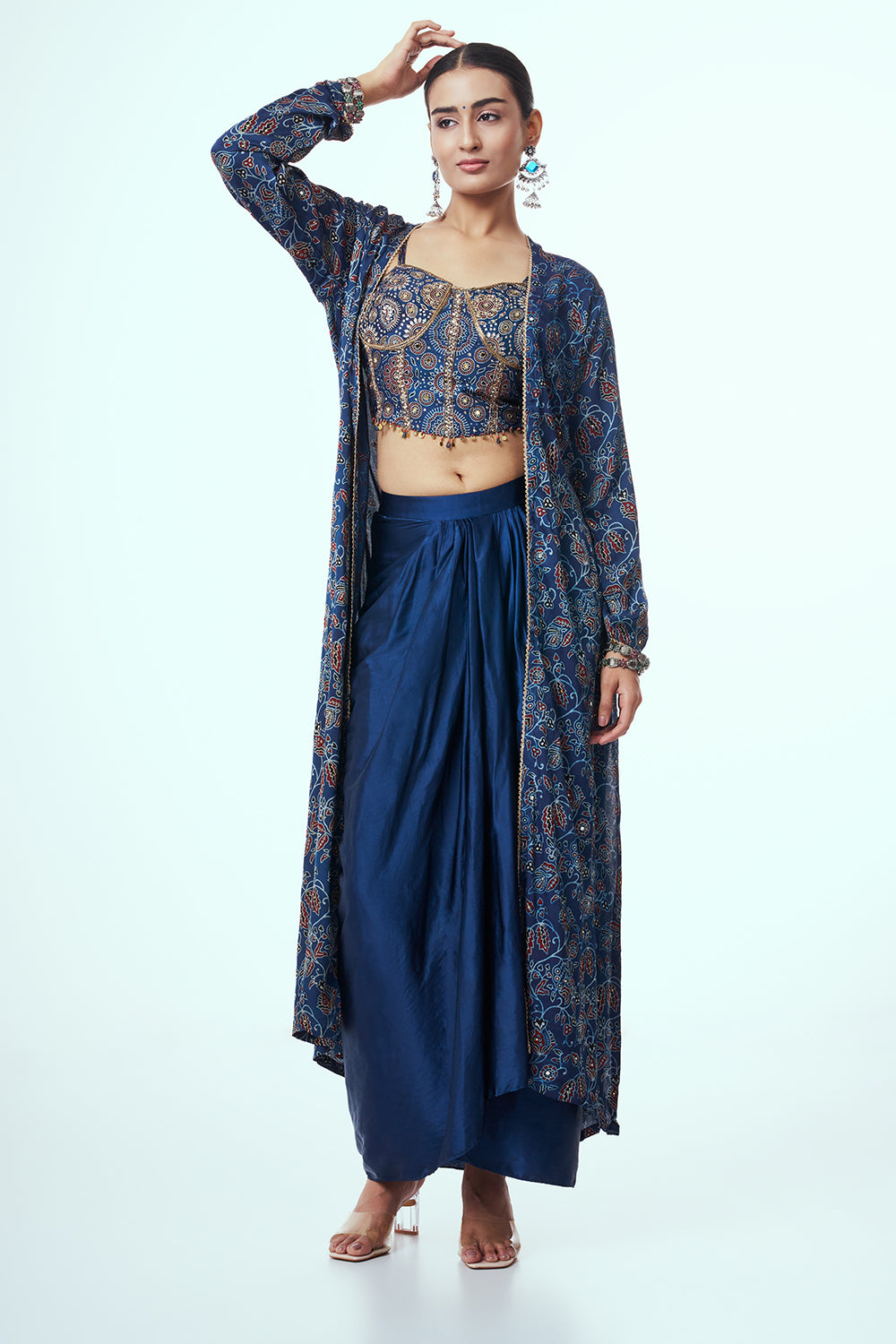 Blue Modal Indo-Western Set with Mirror Work