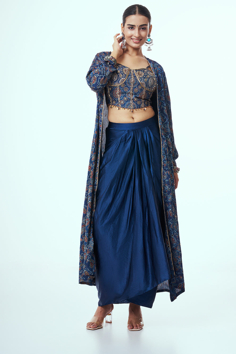 Blue Modal Indo-Western Set with Mirror Work