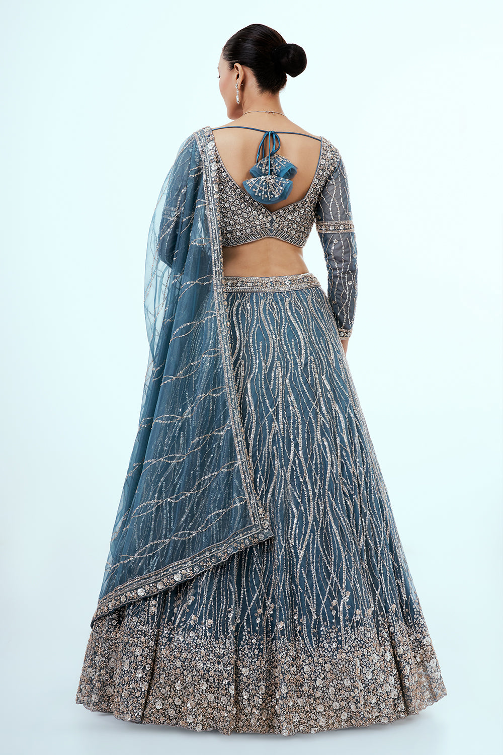 Blue Net Lehenga with Sequins Hand Work
