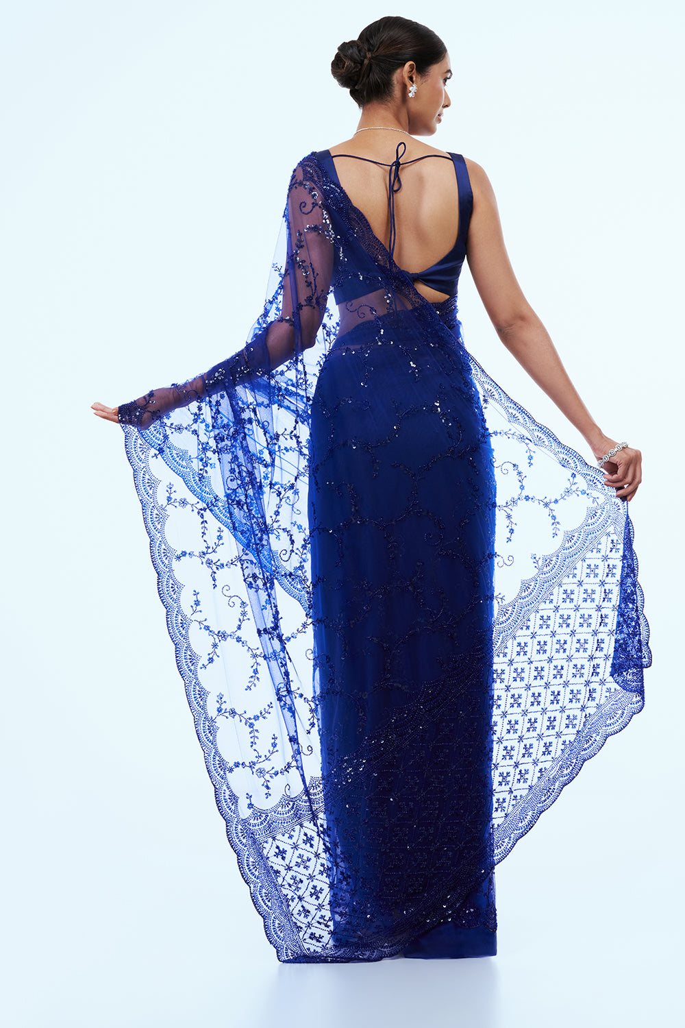 Blue Net Saree with Cutdana Work