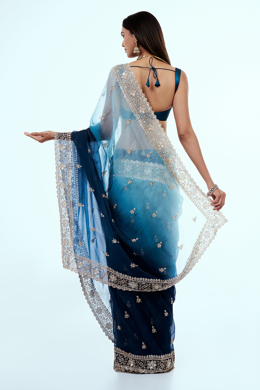 Blue Ombre Organza Saree with Butti Work