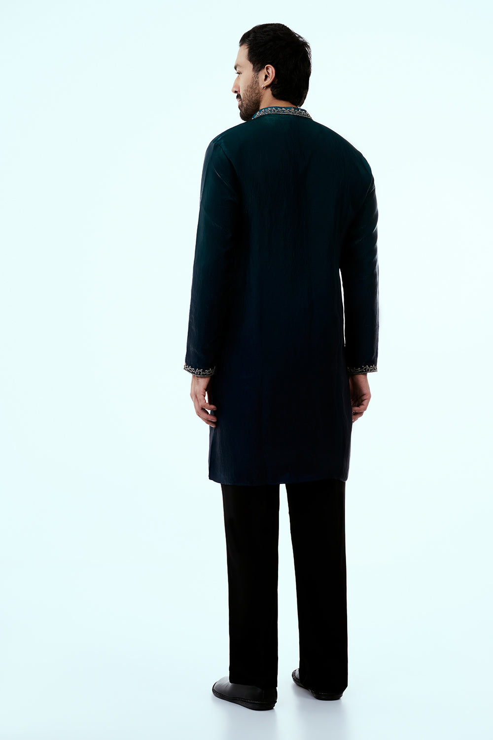 Blue Ombre Tissue Organza Mens Kurta Set with Metal and Zari Work