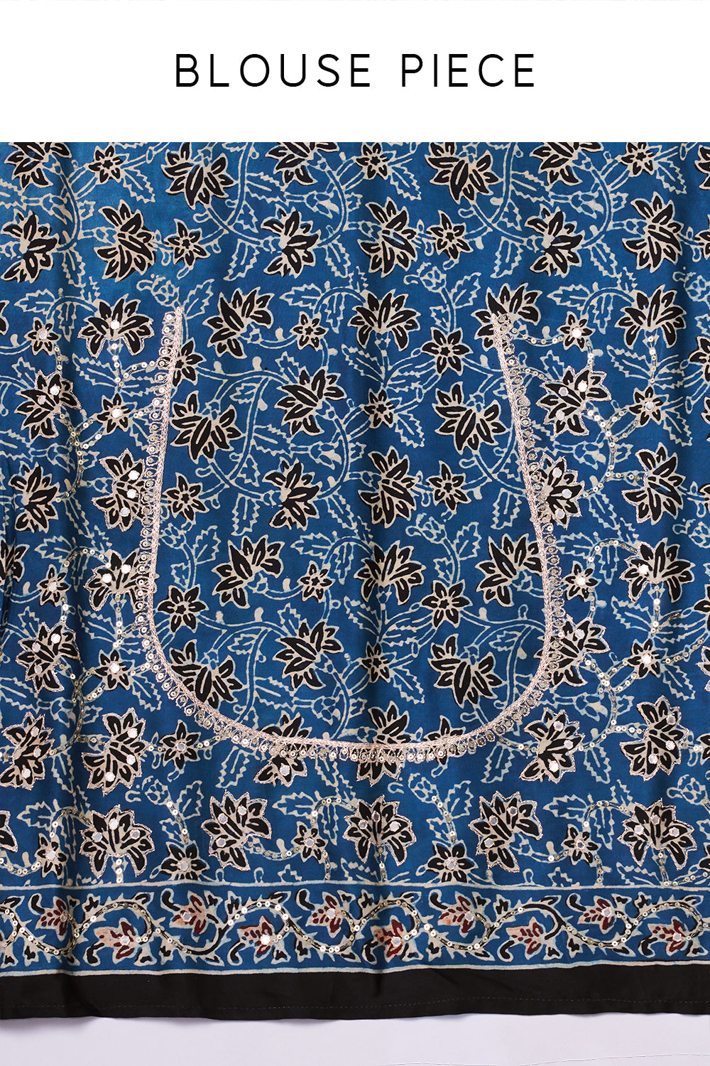 Blue Satin Silk Printed Saree with Sequin and Zari Work