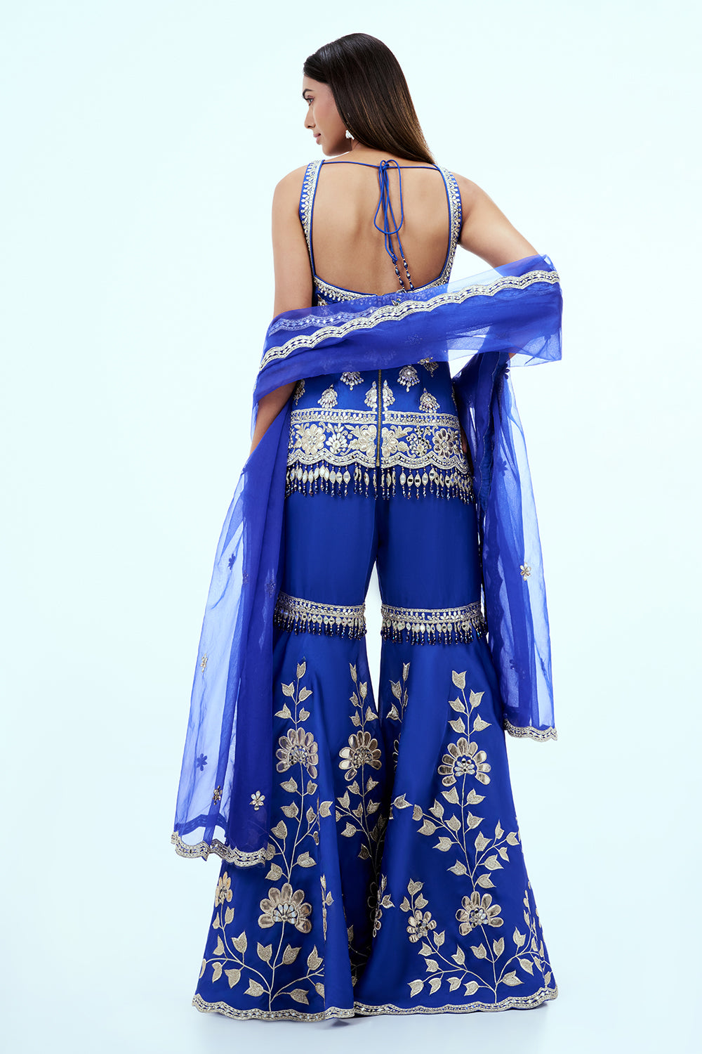 Blue Silk Sharara Suit with Zari Work
