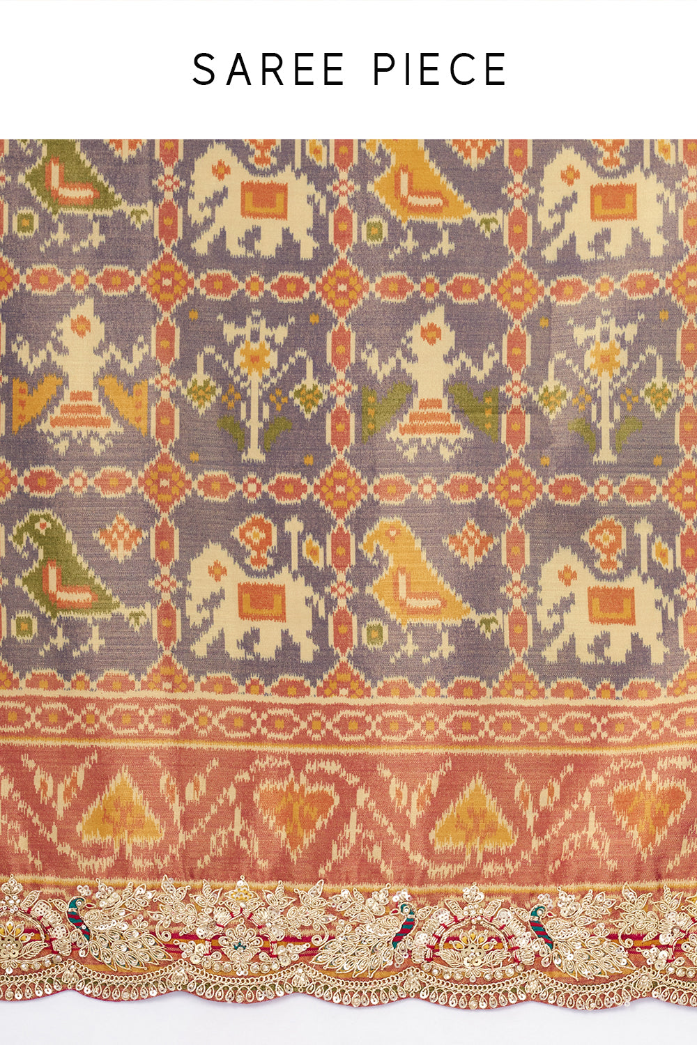 Blue Tissue Silk Saree with Patola Print and Embellished Border