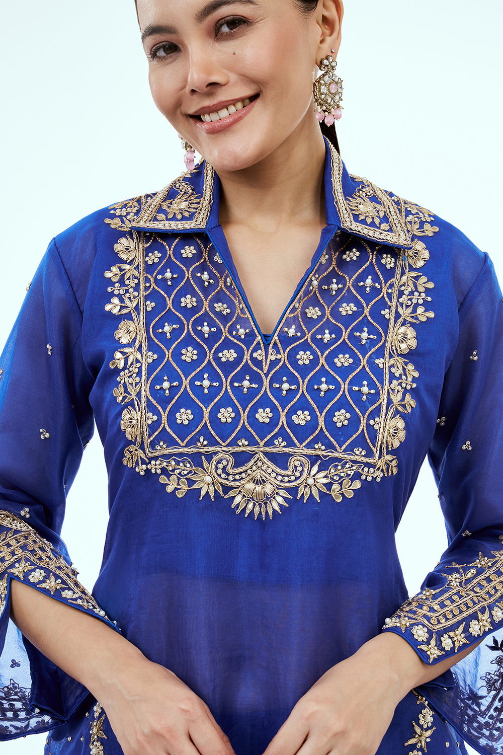 Blue Uppada Silk Palazzo Set with Zardosi Work