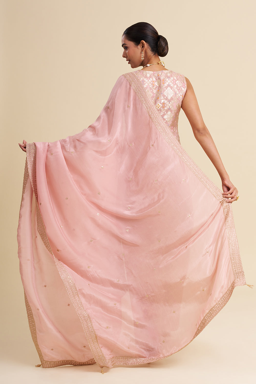 Blush Pink Banarasi Buti Kurta Set with Zari Embroidery