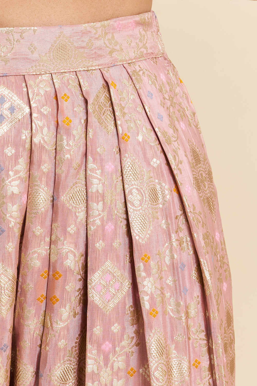 Blush Pink Banarasi Buti Kurta Set with Zari Embroidery