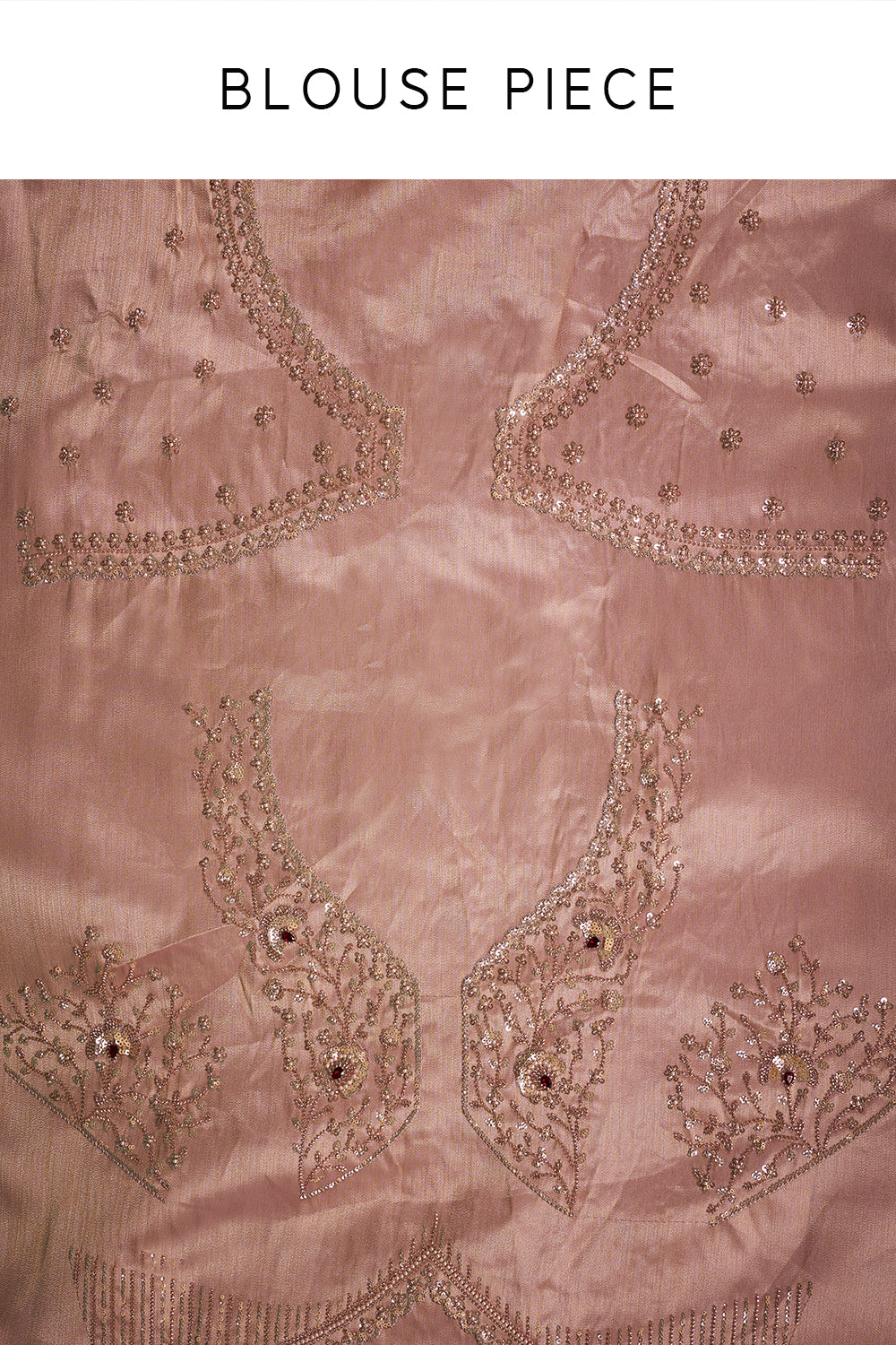 Blush Pink Banarasi Saree with Red Stone Embellished Zardozi Border and Unstitched Blouse