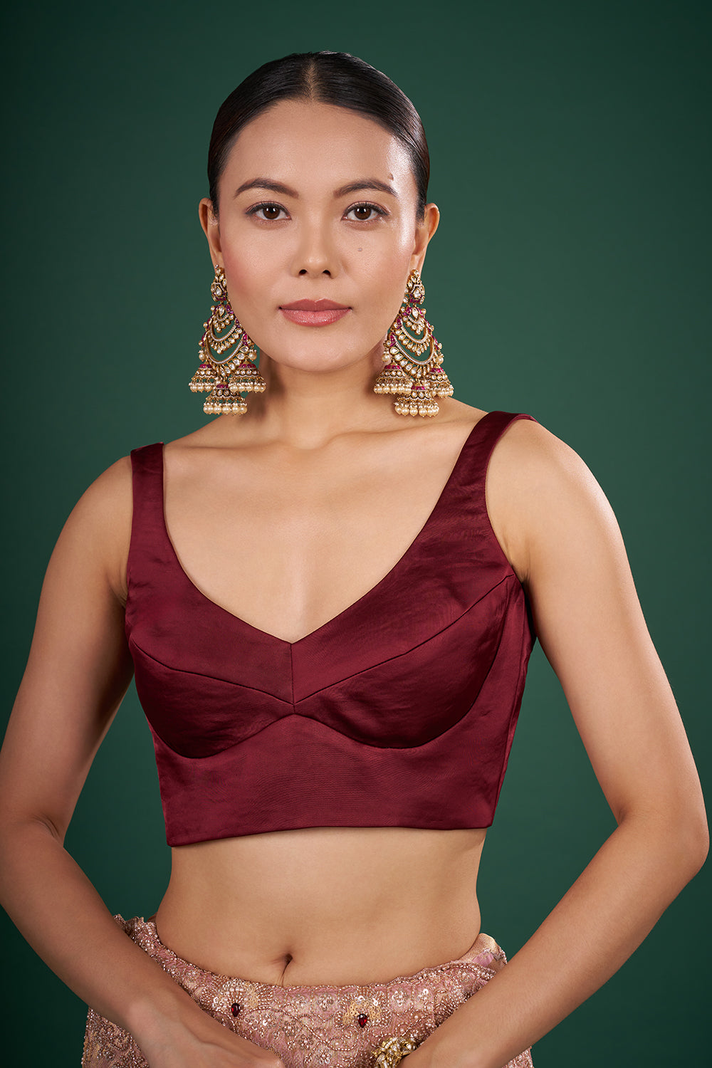 Blush Pink Banarasi Saree with Red Stone Embellished Zardozi Border and Unstitched Blouse
