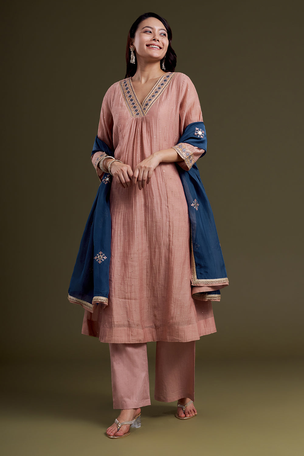 Blush Pink Chanderi Silk Kurta Set