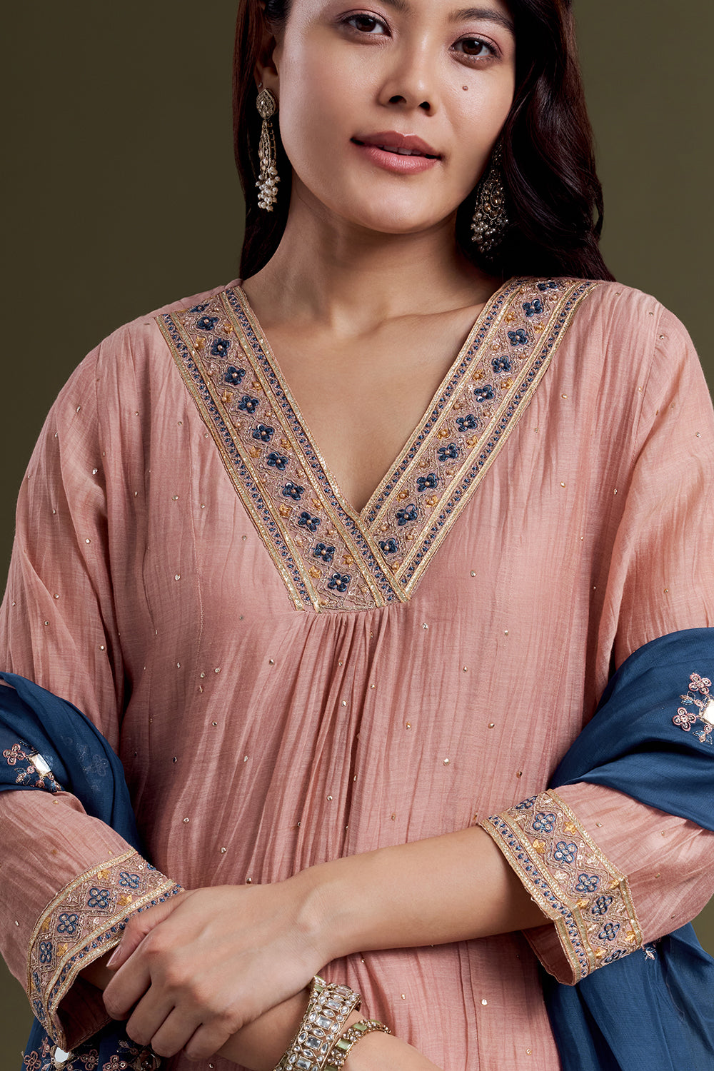 Blush Pink Chanderi Silk Kurta Set