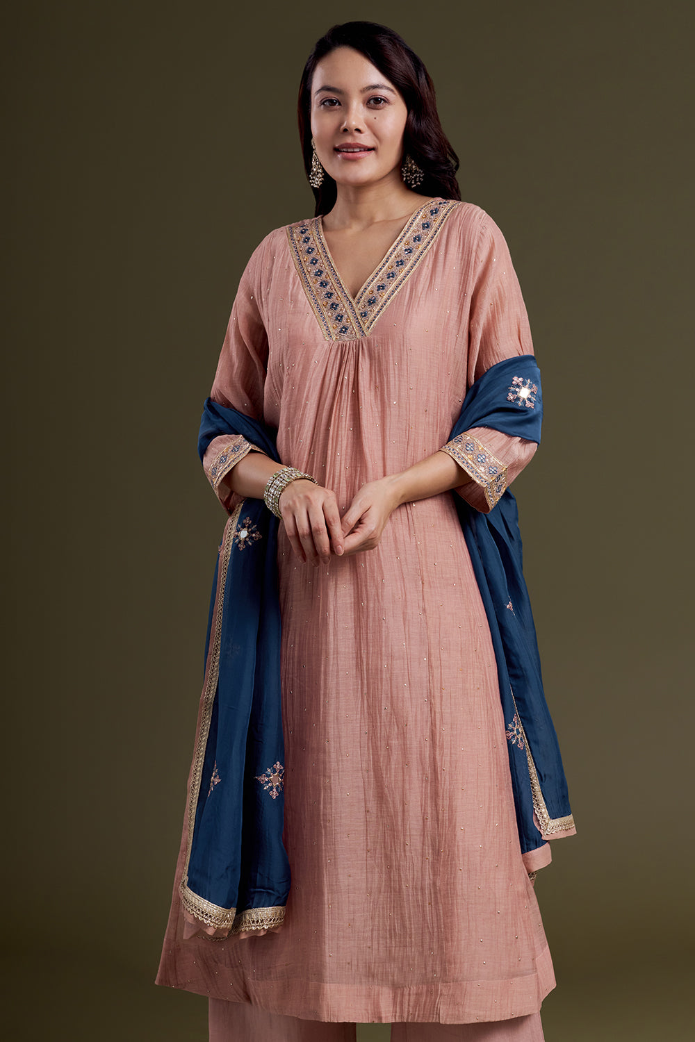 Blush Pink Chanderi Silk Kurta Set