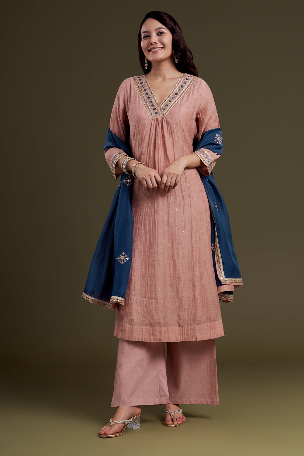 Blush Pink Chanderi Silk Kurta Set