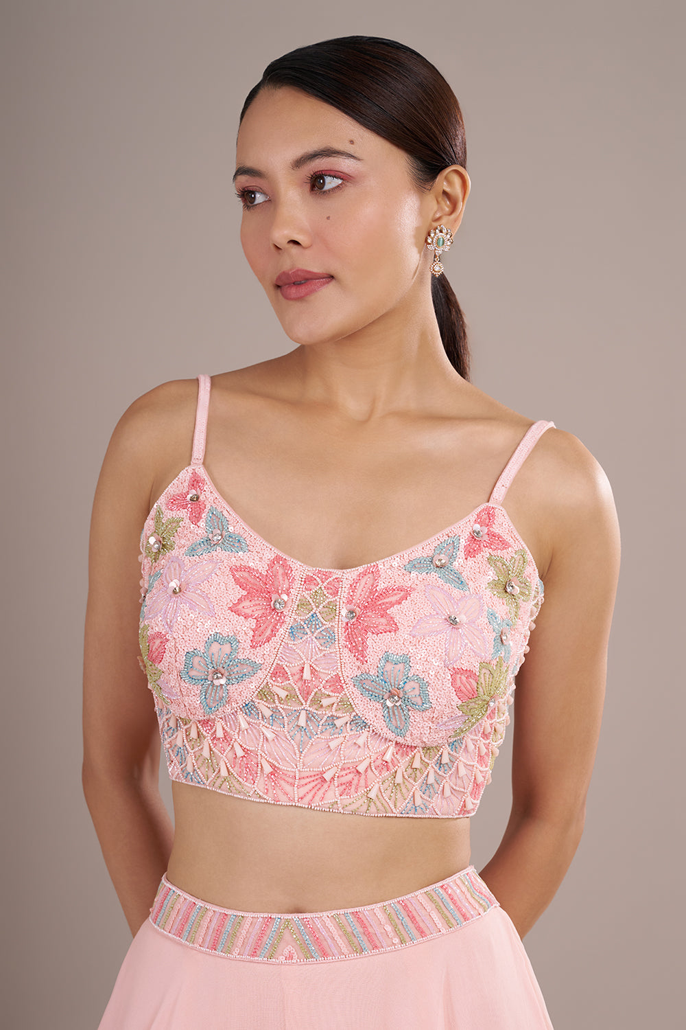Blush Pink Chiffon Jacket Sharara Set with Sequin Embroidery