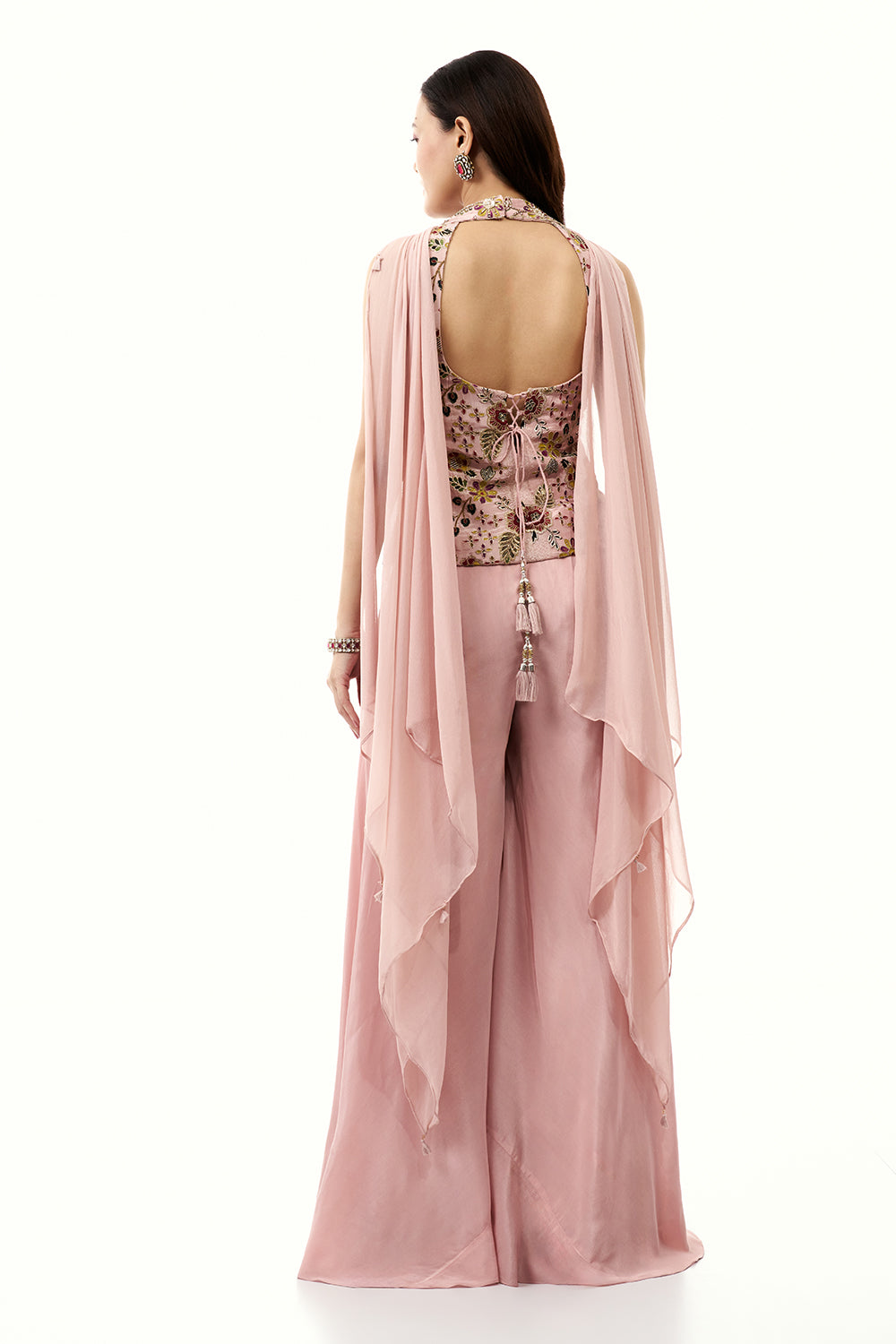 Blush Pink Crepe Palazzo Set with Zari and Mirror Work