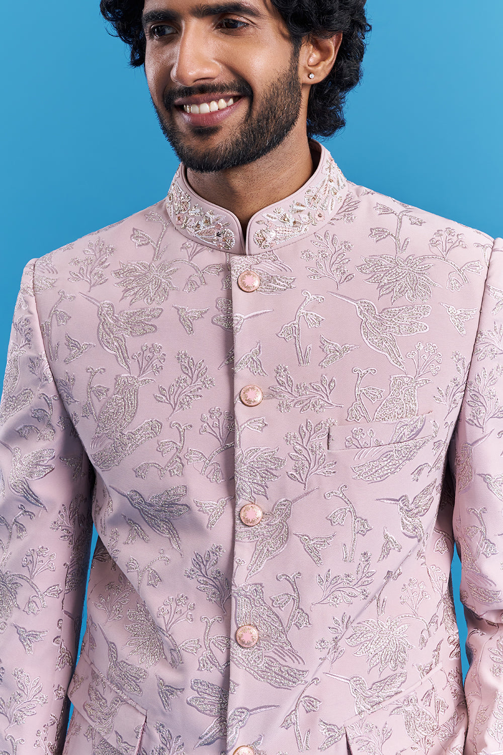 Blush Pink Embroidered Bandhgala Suit