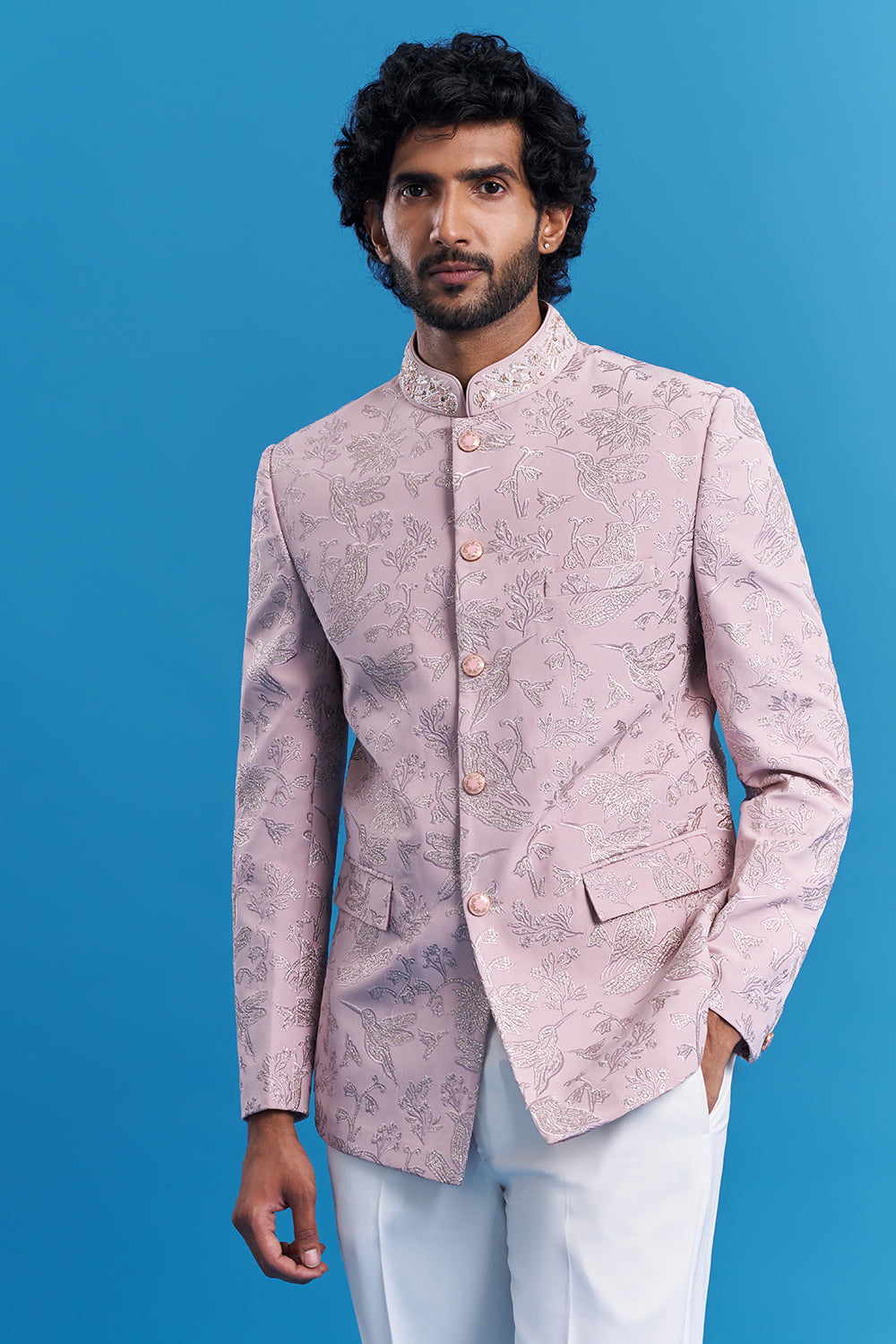 Blush Pink Embroidered Bandhgala Suit