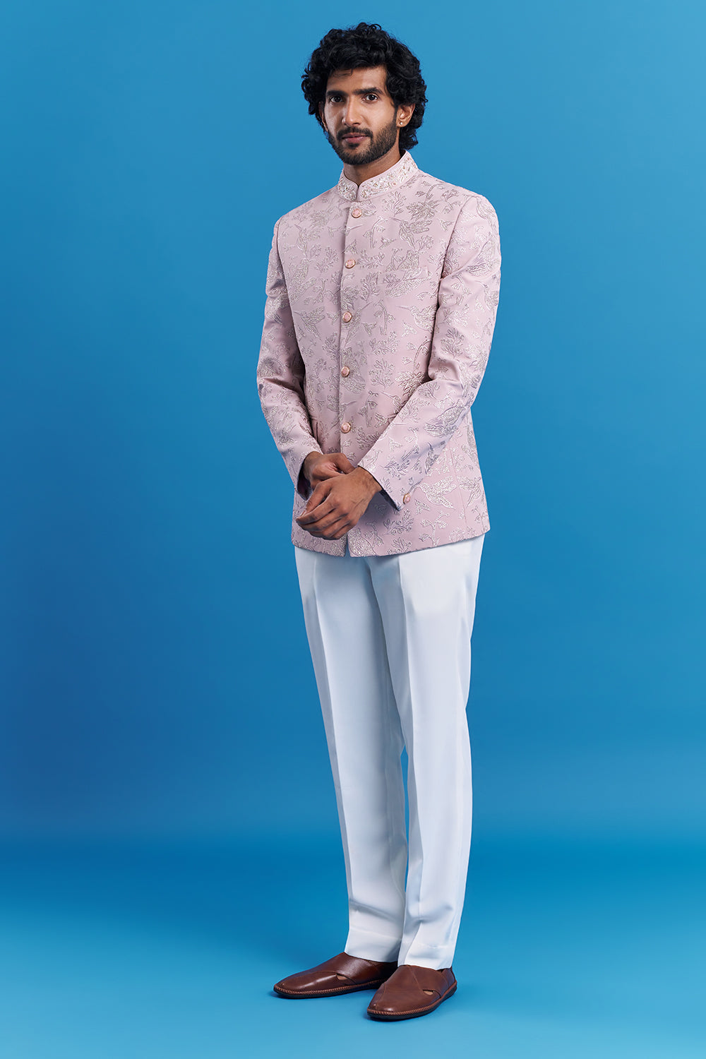 Blush Pink Embroidered Bandhgala Suit