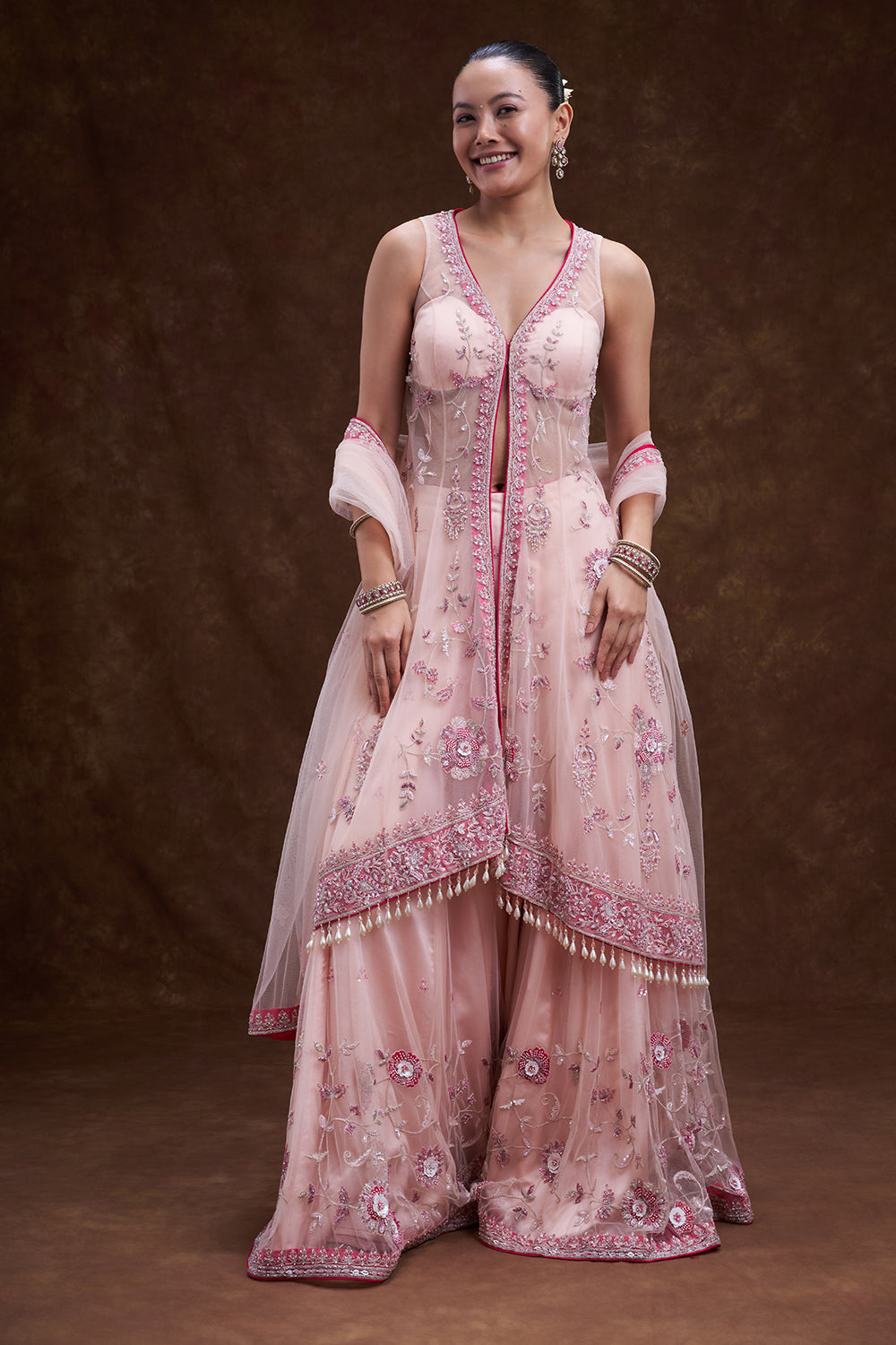 Blush Pink Embroidered Jacket Sharara Set