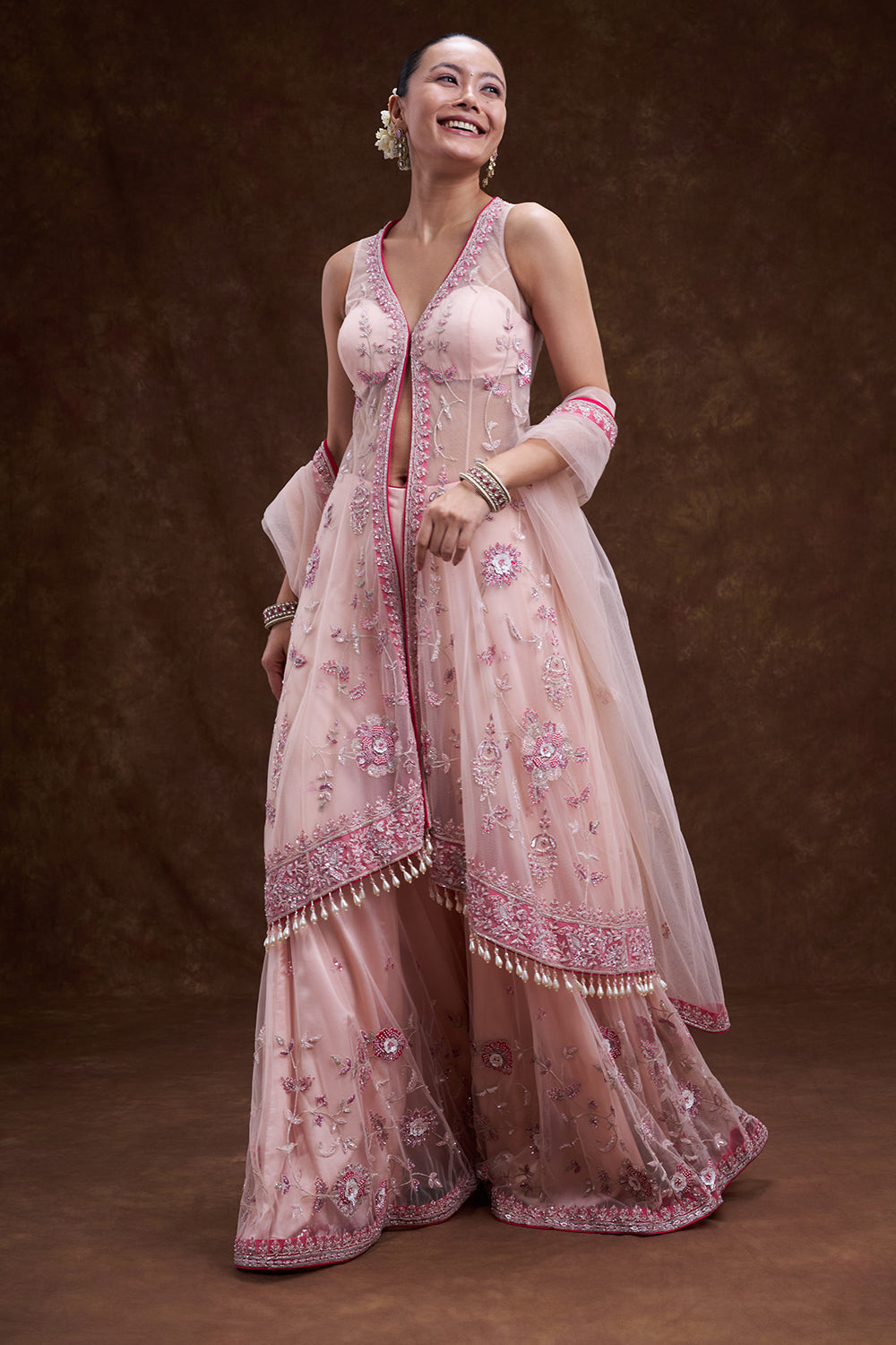 Blush Pink Embroidered Jacket Sharara Set
