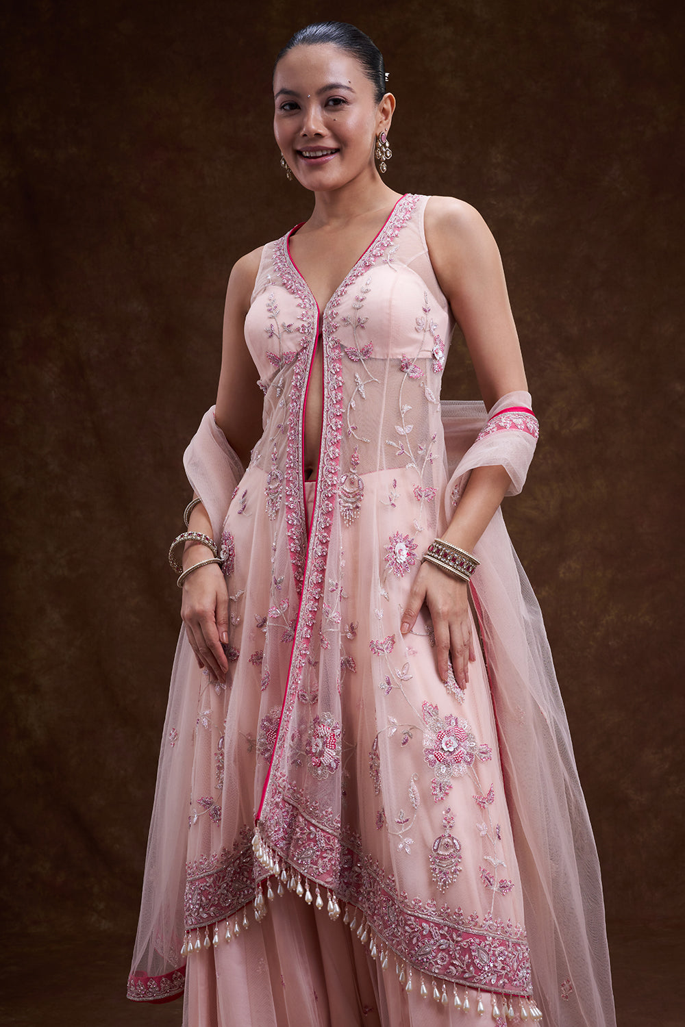 Blush Pink Embroidered Jacket Sharara Set