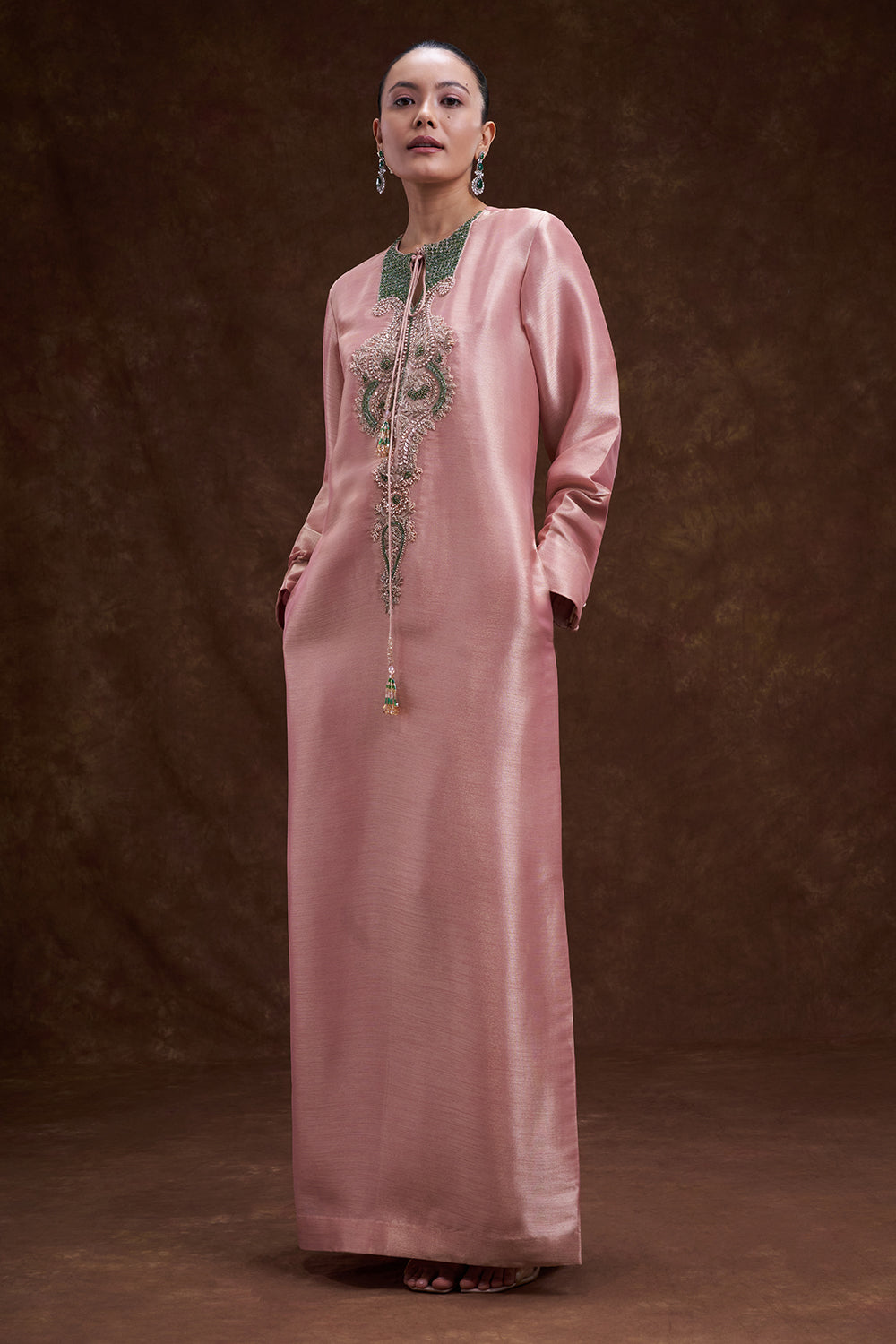 Blush Pink Embroidered Kaftan Dress