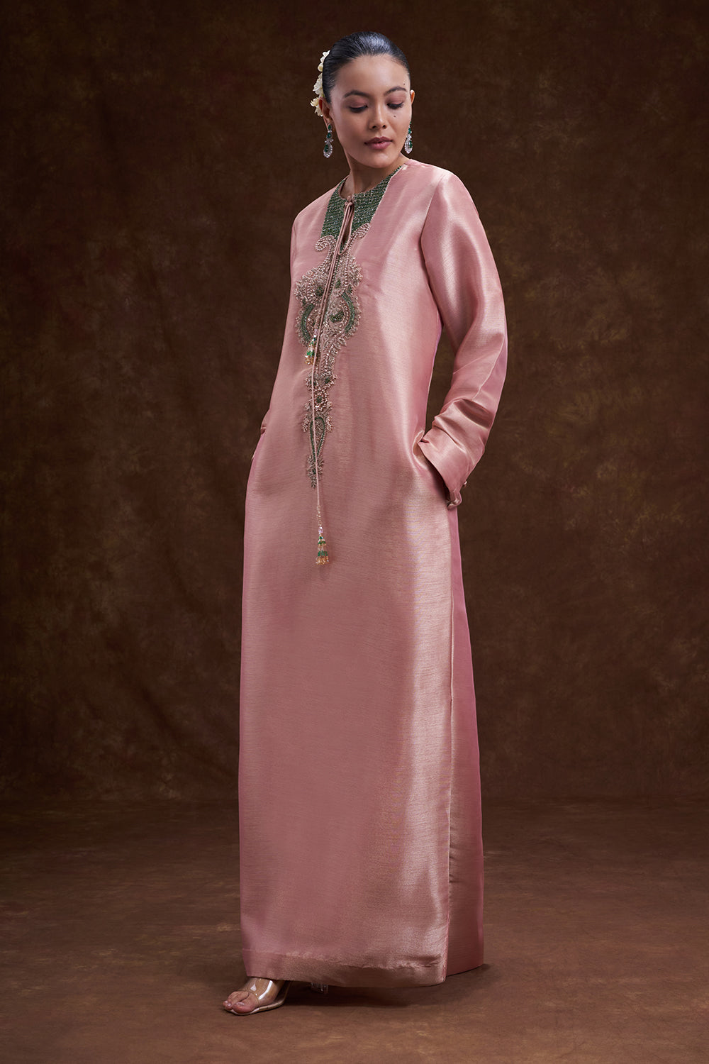Blush Pink Embroidered Kaftan Dress