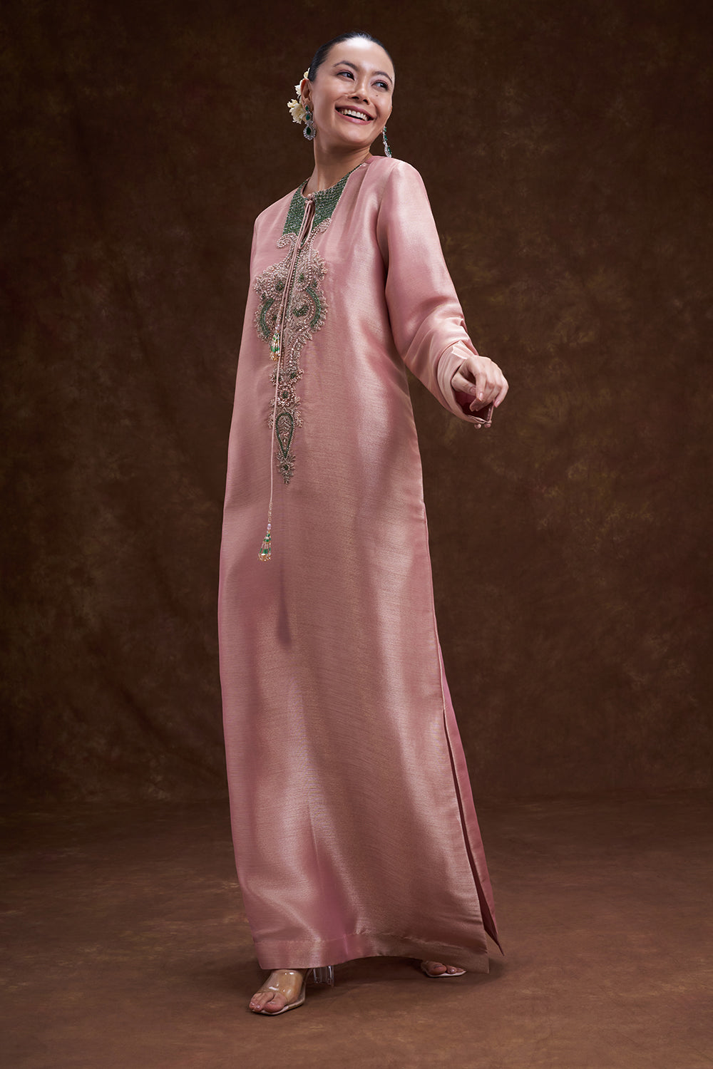 Blush Pink Embroidered Kaftan Dress