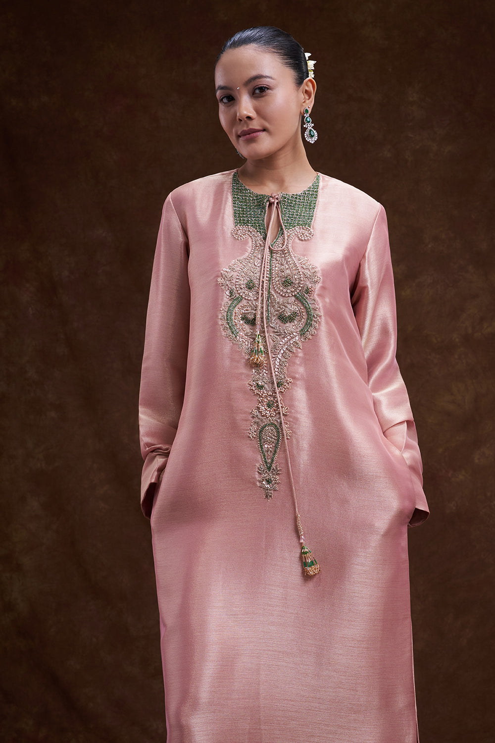 Blush Pink Embroidered Kaftan Dress
