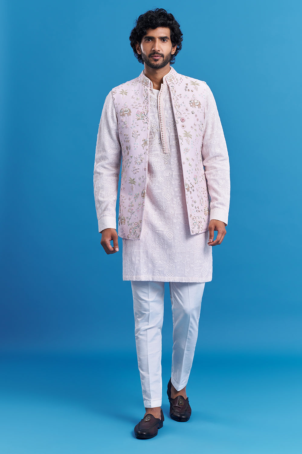 Blush Pink Embroidered Men's Indo-Western Set