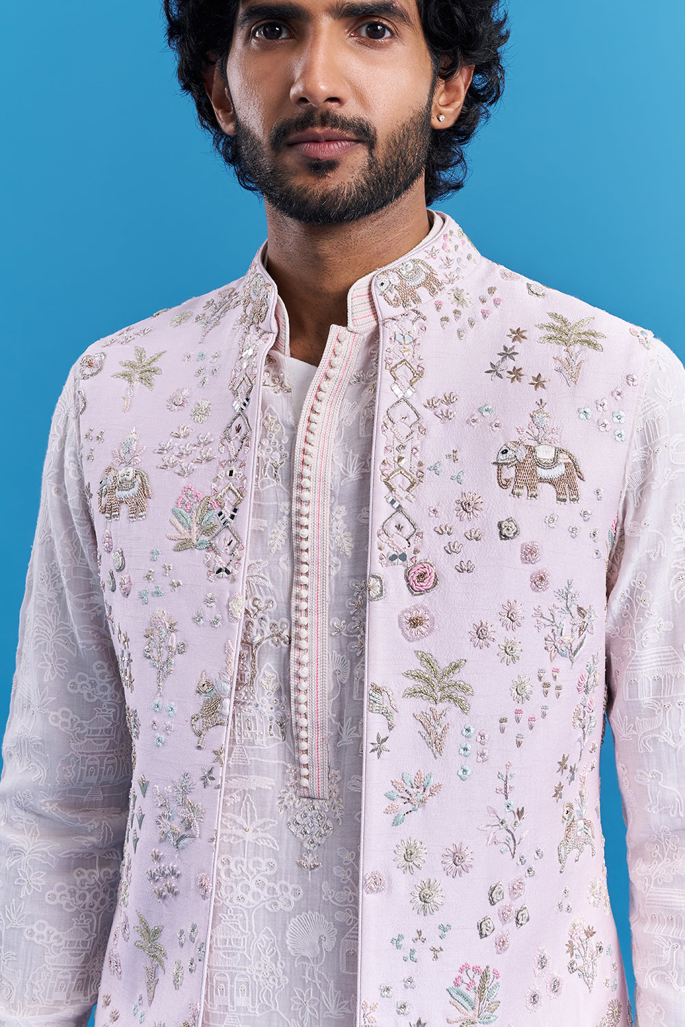 Blush Pink Embroidered Men's Indo-Western Set
