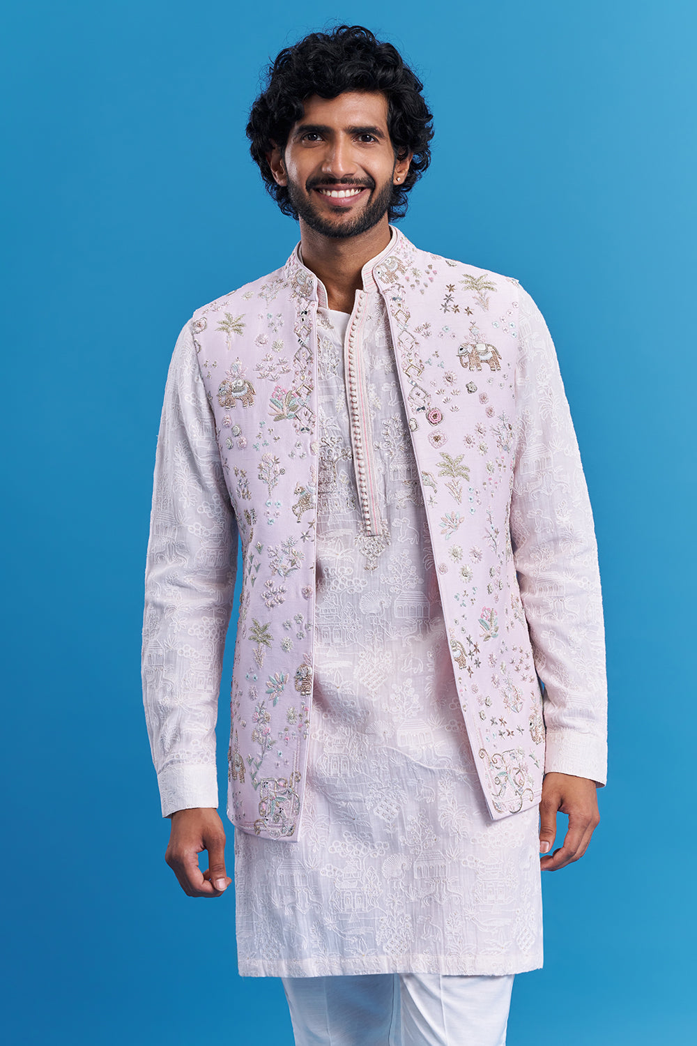 Blush Pink Embroidered Men's Indo-Western Set