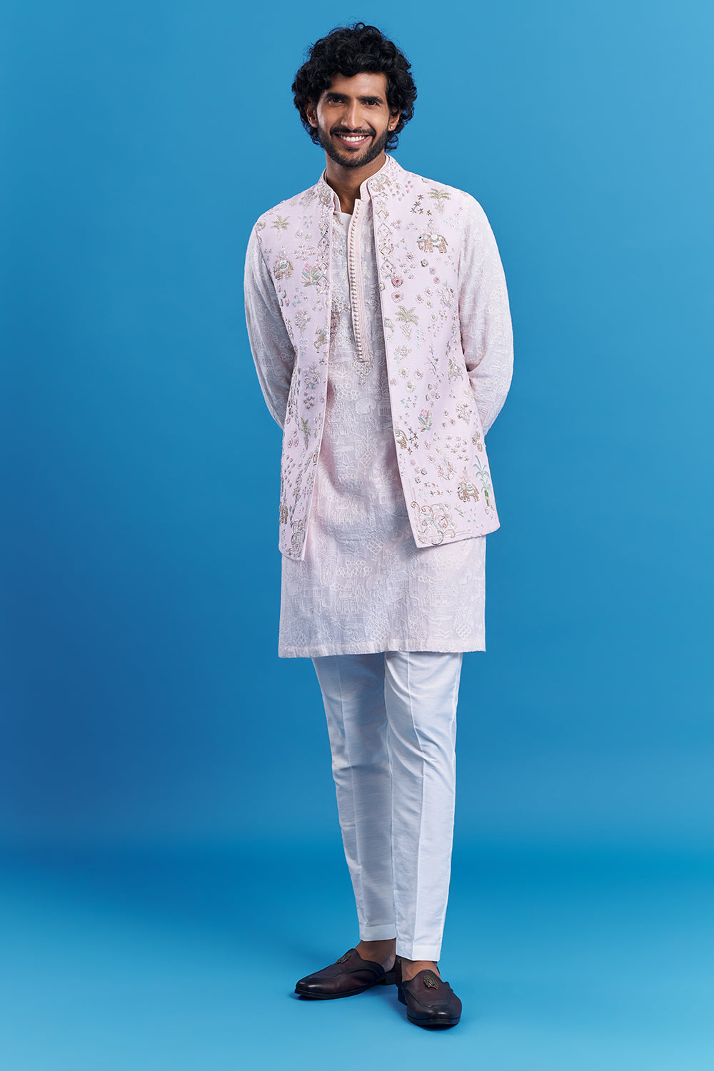 Blush Pink Embroidered Men's Indo-Western Set