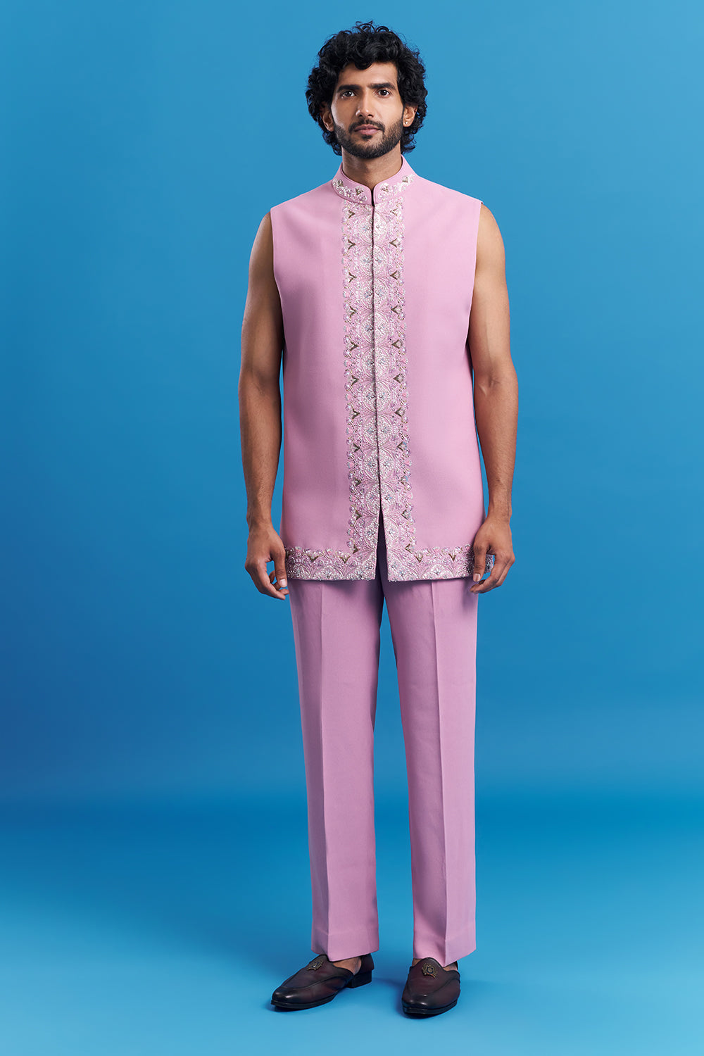 Blush Pink Embroidered Men's Indo-Western Suit