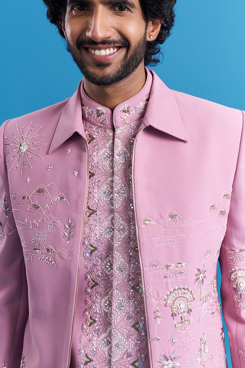 Blush Pink Embroidered Men's Indo-Western Suit