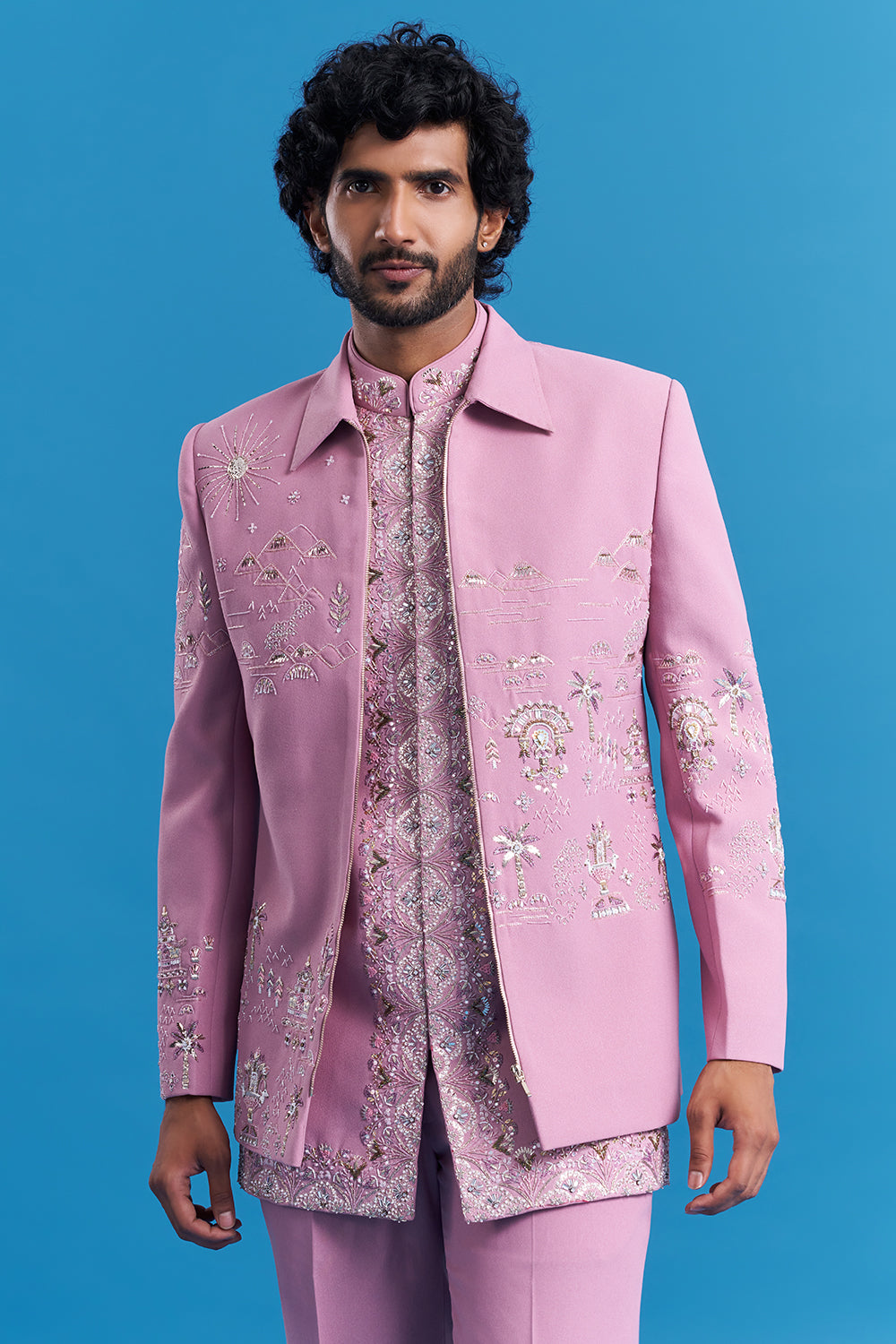 Blush Pink Embroidered Men's Indo-Western Suit