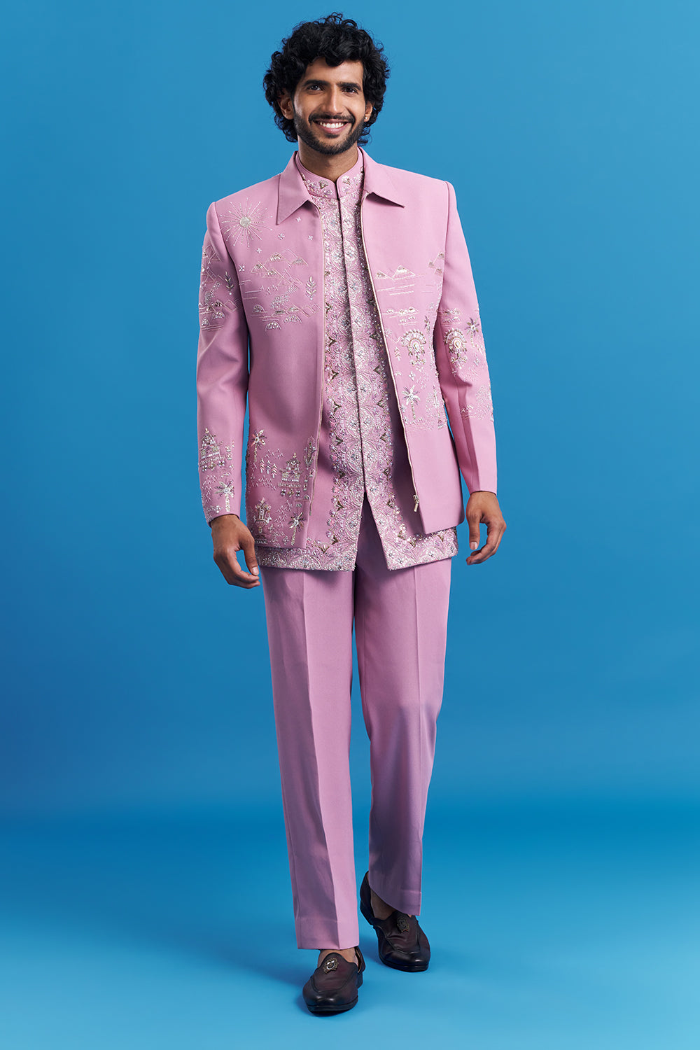 Blush Pink Embroidered Men's Indo-Western Suit