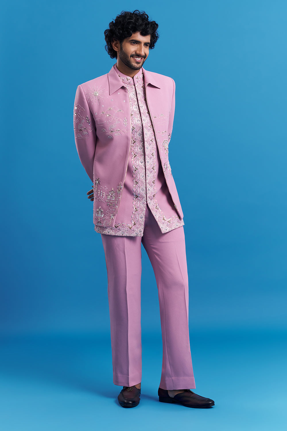 Blush Pink Embroidered Men's Indo-Western Suit