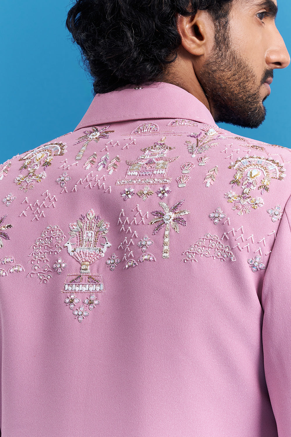 Blush Pink Embroidered Men's Indo-Western Suit
