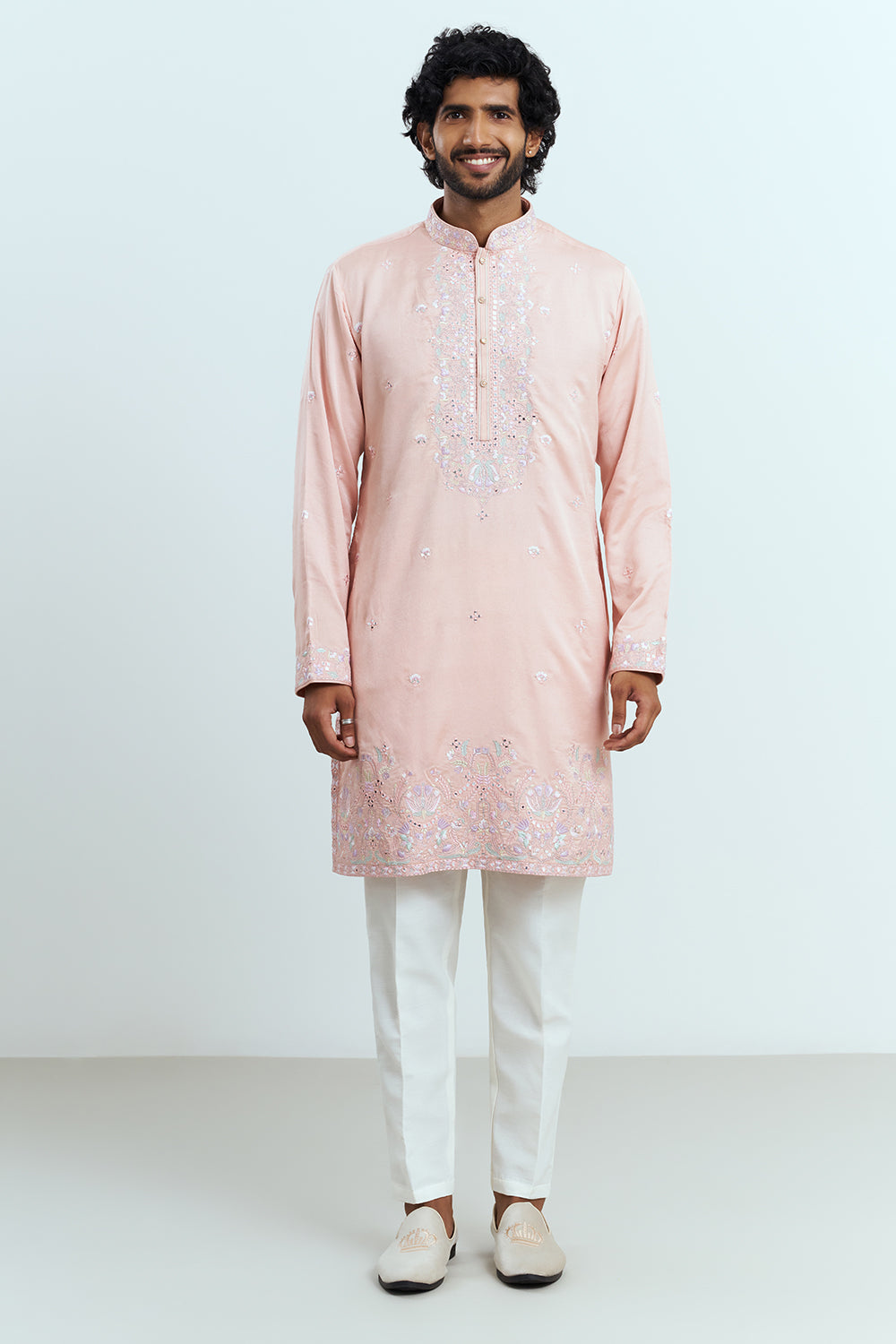 Peach Embroidered Men's Kurta Set
