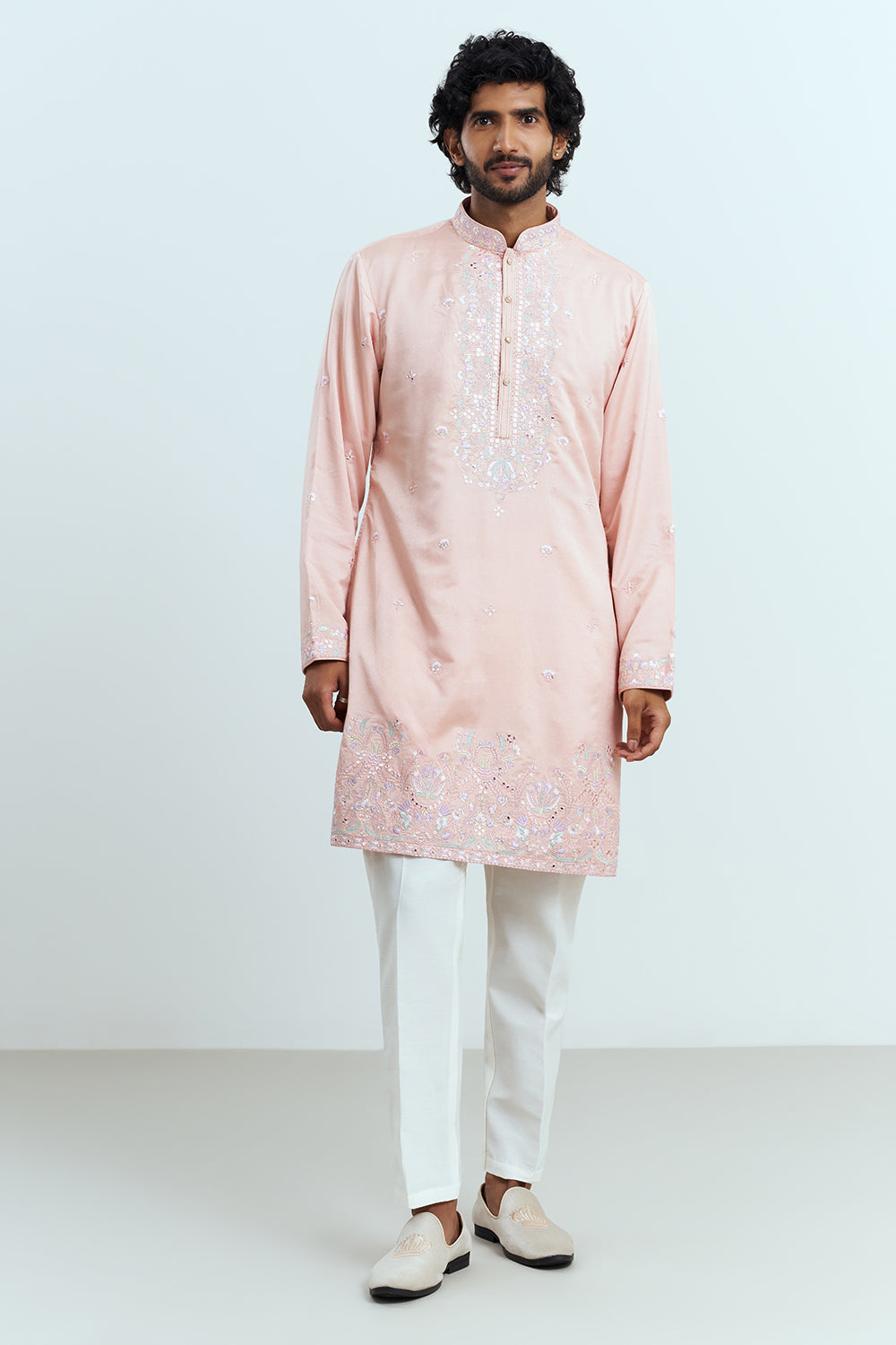 Peach Embroidered Men's Kurta Set