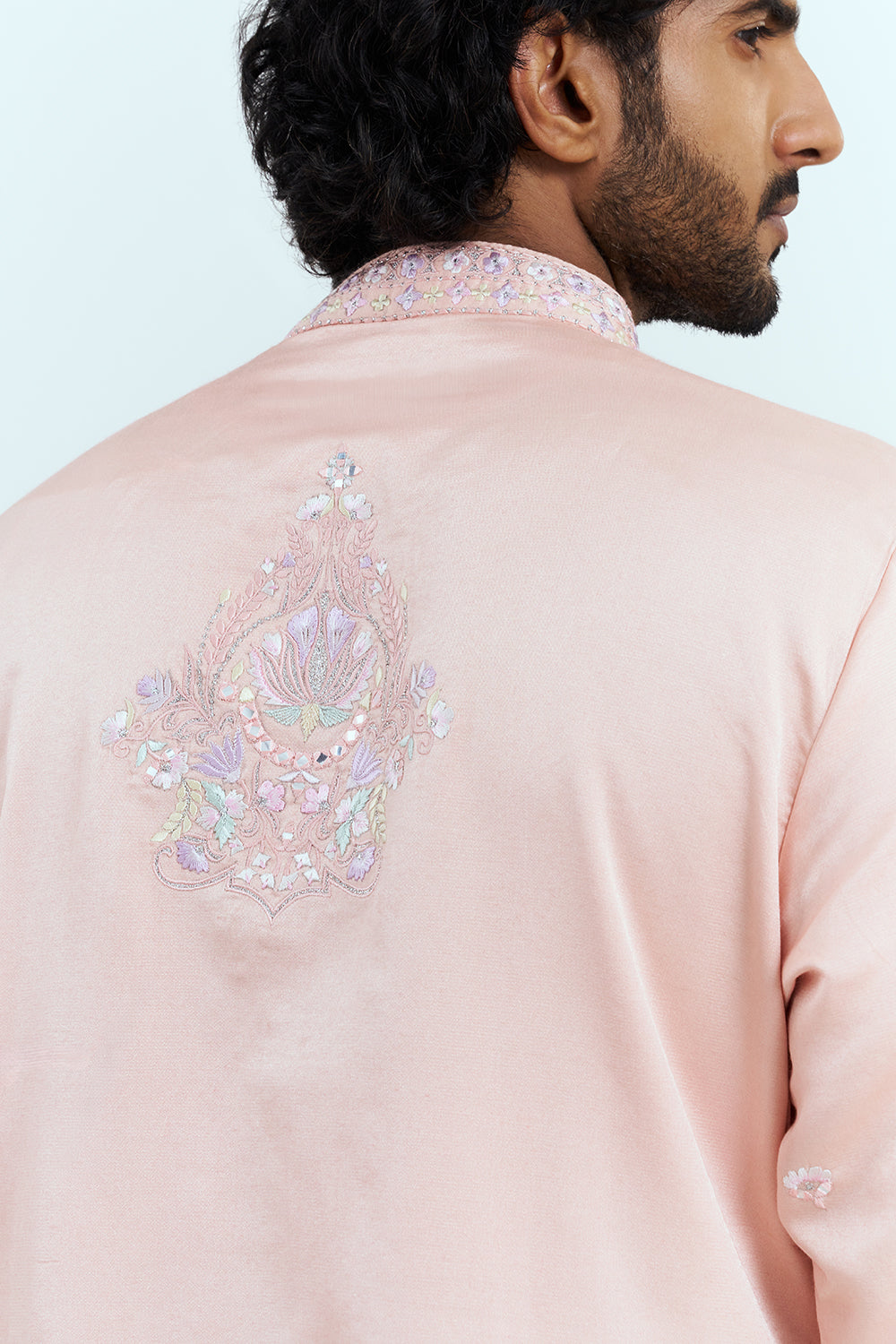 Peach Embroidered Men's Kurta Set