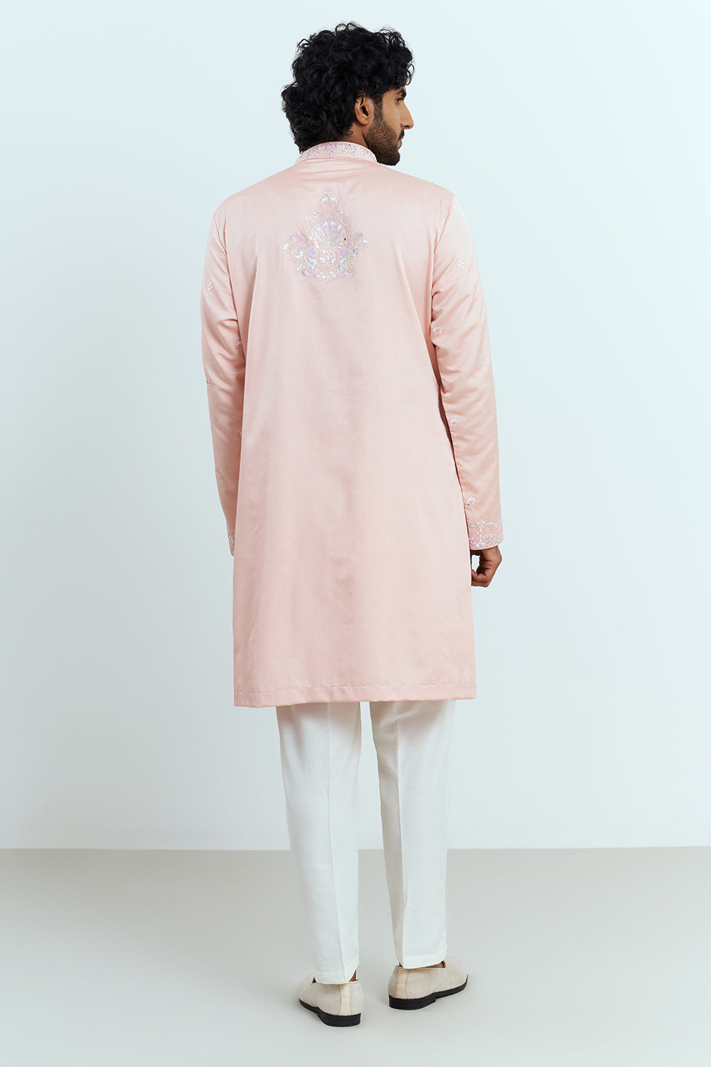 Peach Embroidered Men's Kurta Set