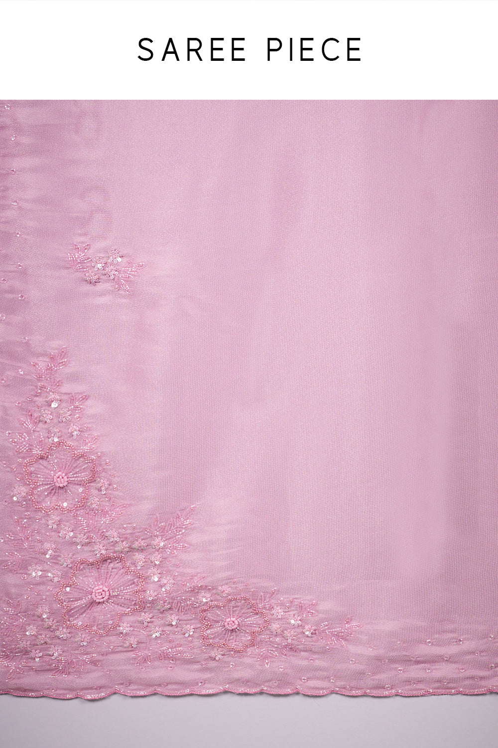 Blush Pink Organza Saree with Sequin Embroidery and Unstitched Blouse